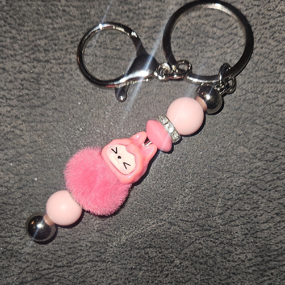 Dk Pink Monster Labubu Inspired Hand Crafted Keychain